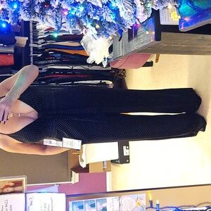 Woman's black stretchy velvet jumpsuit